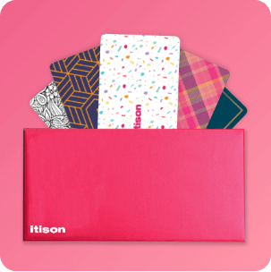 Gifts comprising of a pink envelope and colourfully designed paper sleeve